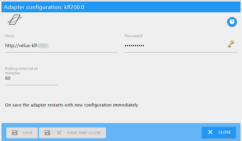 Screenshot of the adapter configuration